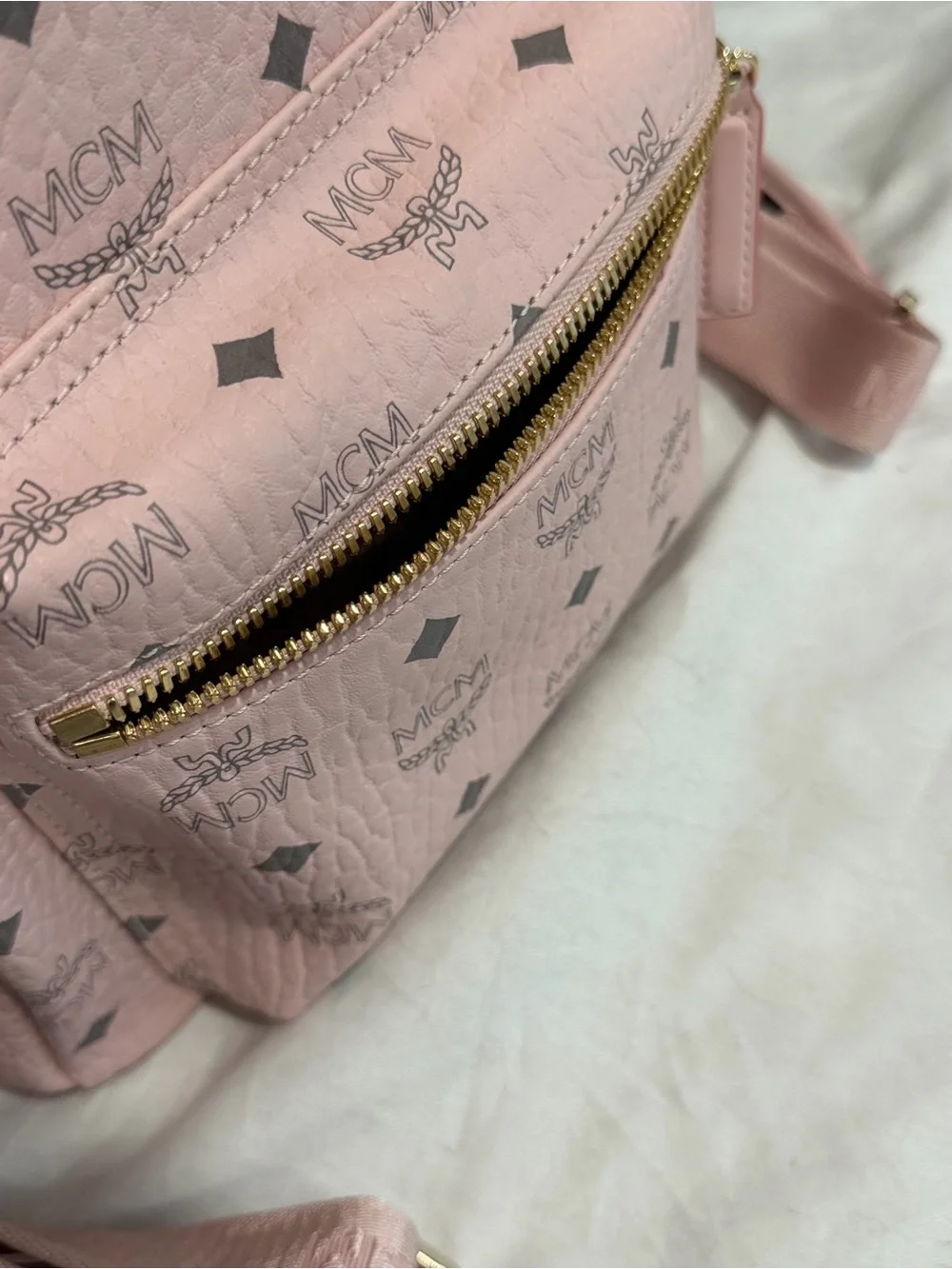 NEVER USED!!!MCM Pink Logo Coated Canvas Mini Backpack with  display picture 1
